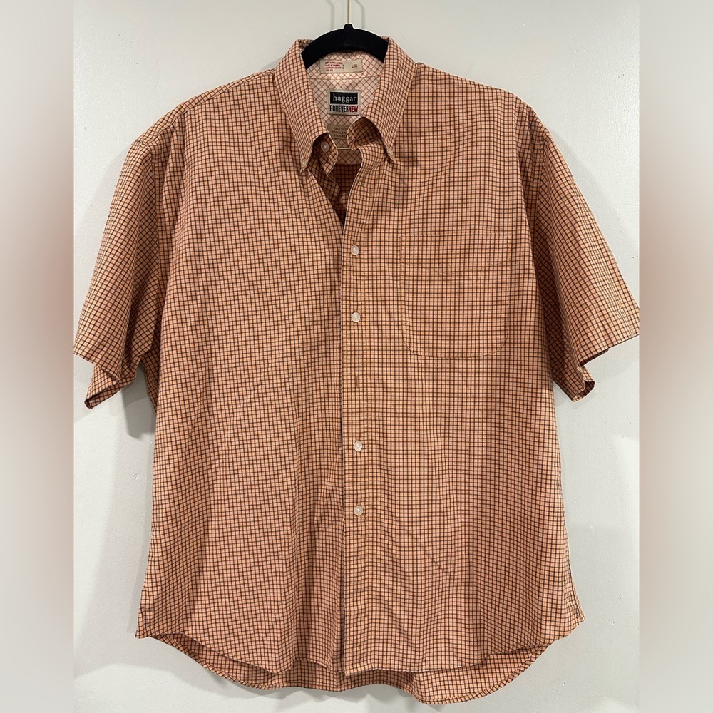 Haggar forever new Men's Casual Checkered Button Down Shirt 100% Cotton